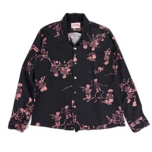 LABOUR UNION 1986 Long Sleeve Button Down Shit Novelty Skeleton Print Black